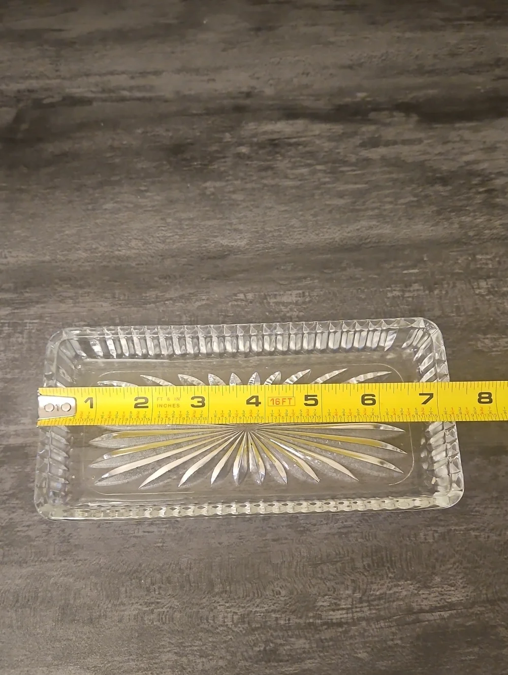 3 VTG Clear Pressed Glass Starburst Rectangular Trinket Dishes / Relish Trays